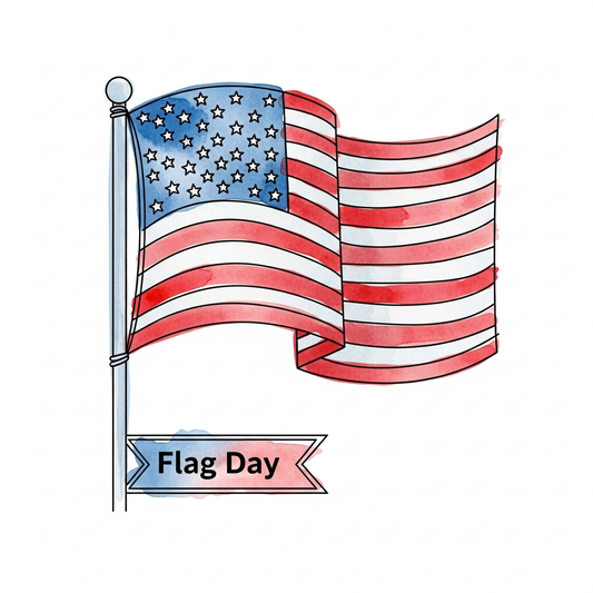 Flag Day watercolor illustration ready to press DTF heat transfer graphic with high-contrast patriotic design, centered composition, clean outlines, suitable for t-shirts hoodies and apparel heat press printing