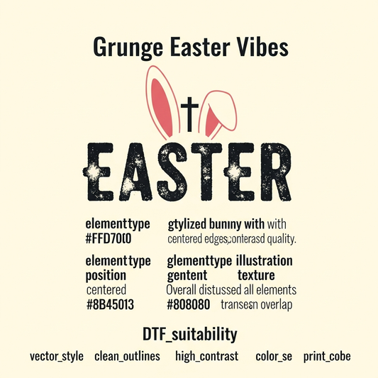 Easter grunge distressed lettering ready to press DTF heat transfer graphic design on a centered high-contrast vector-style composition suitable for t-shirts hoodies and tote bags