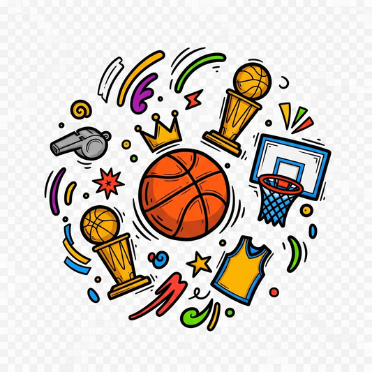 NBA Finals hand drawn doodle style DTF heat transfer graphic, ready to press, transparent background, high contrast basketball championship design for t-shirts and hoodies