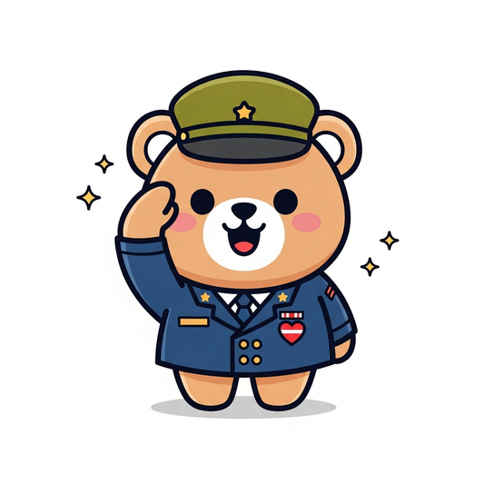 Kawaii Veterans Day ready to press DTF heat transfer graphic featuring a cute playful vector-style illustration with high contrast colors and clean outlines, suitable for t-shirts hoodies and tote bags