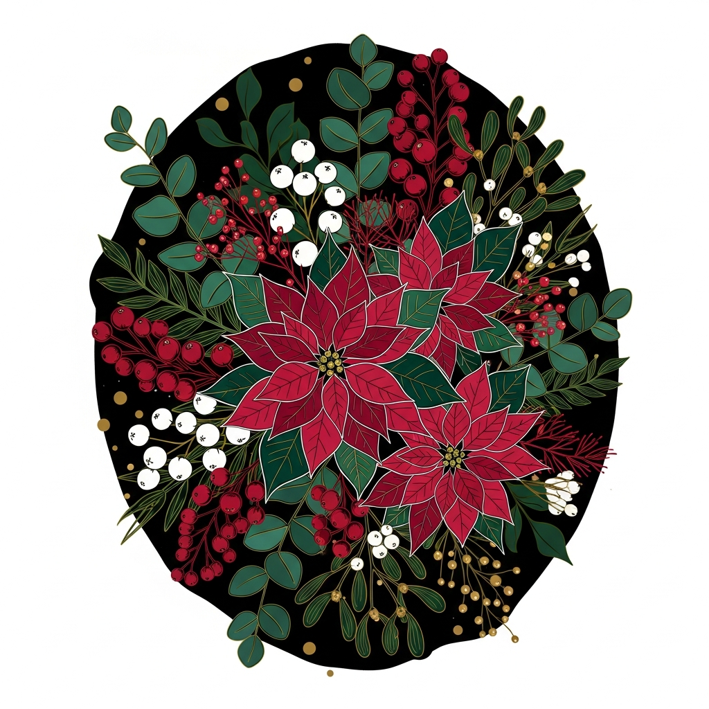 Holiday Party Season boho floral DTF heat transfer design – ready to press vector illustration with centered composition and high contrast colors, suitable for t-shirts, hoodies, and tote bags