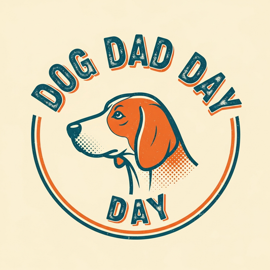 Vintage retro distressed Dog Dad Day ready-to-press DTF heat transfer graphic with high-contrast colors and vector-style illustration, suitable for t-shirts, hoodies, and apparel