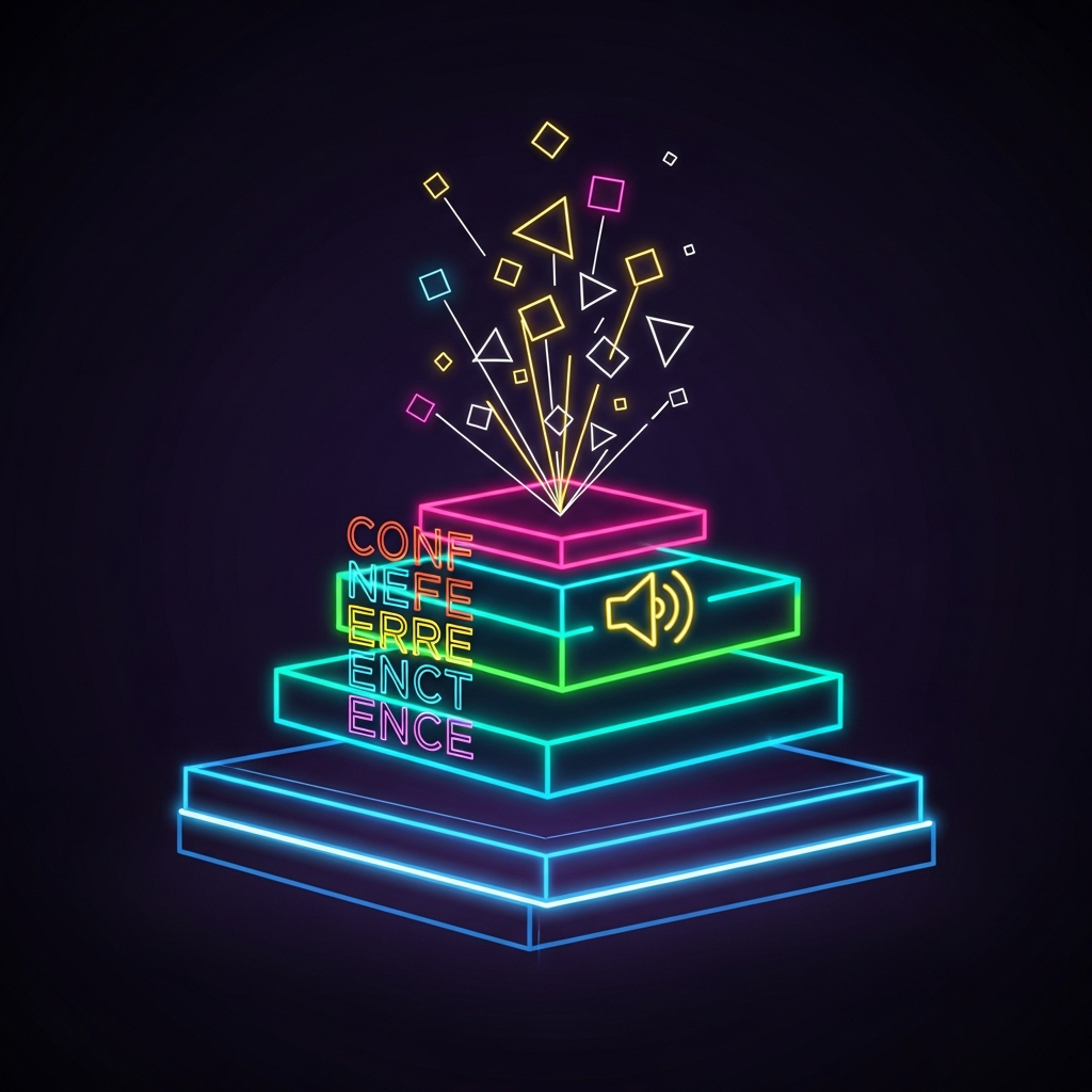 Neon glow style conference event ready to press DTF heat transfer graphic with high contrast vibrant colors and clean vector illustration suitable for t-shirts hoodies and tote bags
