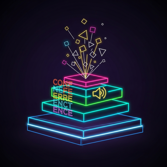 Neon glow style conference event ready to press DTF heat transfer graphic with high contrast vibrant colors and clean vector illustration suitable for t-shirts hoodies and tote bags