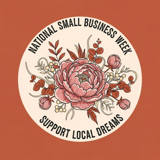 National Small Business Week boho floral ready to press DTF heat transfer graphic with centered vector illustration, earthy tones, and intricate botanical floral design — suitable for t-shirts, hoodies, and tote bags